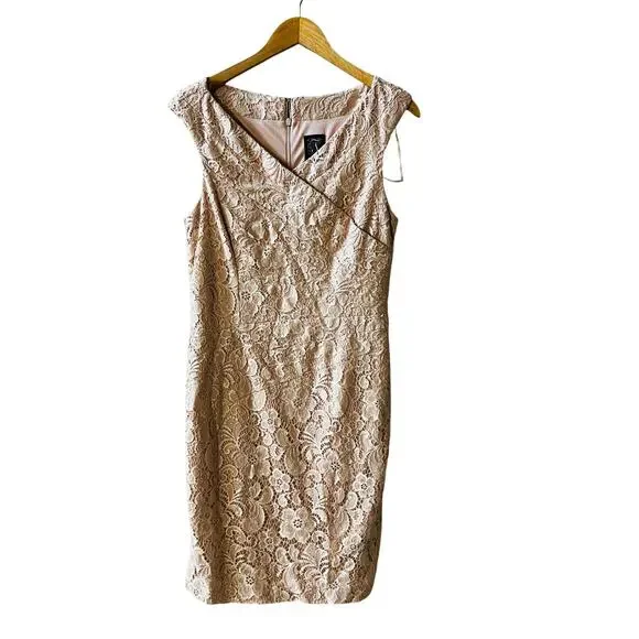 Jax Cream Lace Lined V Neck Dress Size 10 - Picture 7 of 7